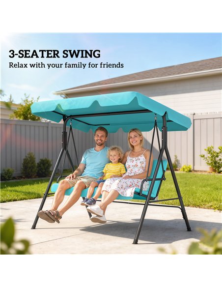 Outsunny Three-Seater Garden Swing Chair, with Adjustable Canopy - Teal - pic 183097 | FastDaddyshop