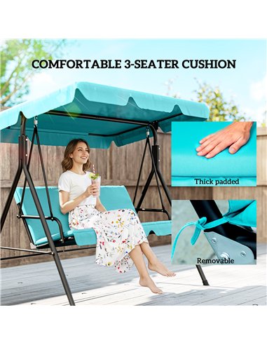 Outsunny Three-Seater Garden Swing Chair, with Adjustable Canopy - Teal