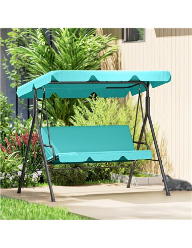 Outsunny Three-Seater Garden Swing Chair, with Adjustable Canopy - Teal