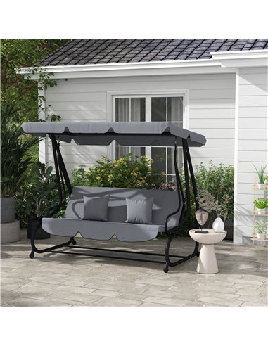 Outsunny Three-Person garden Swing Chair, with Adjustable Canopy - Dark Grey