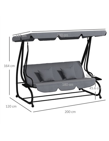 Outsunny Three-Person garden Swing Chair, with Adjustable Canopy - Dark Grey