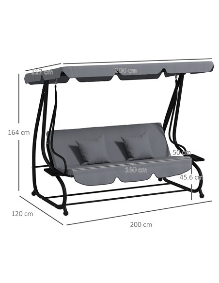Outsunny Three-Person garden Swing Chair, with Adjustable Canopy - Dark Grey - pic 183103 | FastDaddyshop