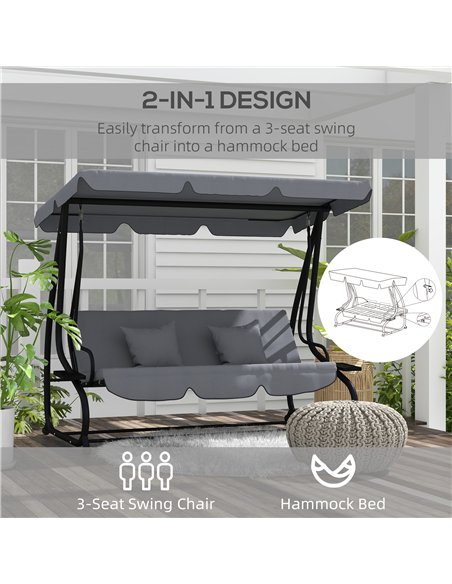 Outsunny Three-Person garden Swing Chair, with Adjustable Canopy - Dark Grey - pic 183104 | FastDaddyshop