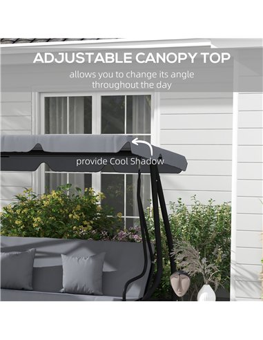 Outsunny Three-Person garden Swing Chair, with Adjustable Canopy - Dark Grey