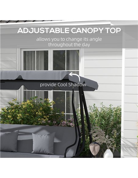 Outsunny Three-Person garden Swing Chair, with Adjustable Canopy - Dark Grey - pic 183105 | FastDaddyshop