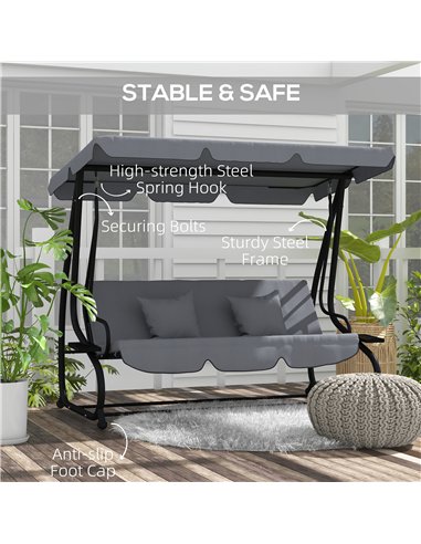 Outsunny Three-Person garden Swing Chair, with Adjustable Canopy - Dark Grey