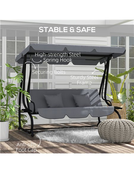 Outsunny Three-Person garden Swing Chair, with Adjustable Canopy - Dark Grey - pic 183106 | FastDaddyshop