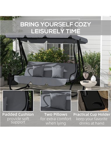 Outsunny Three-Person garden Swing Chair, with Adjustable Canopy - Dark Grey