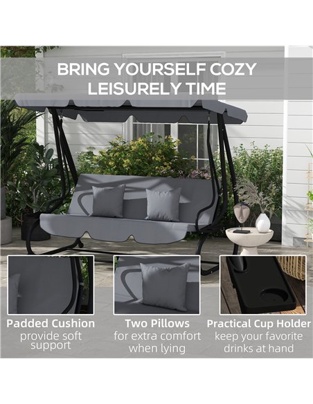 Outsunny Three-Person garden Swing Chair, with Adjustable Canopy - Dark Grey - pic 183107 | FastDaddyshop