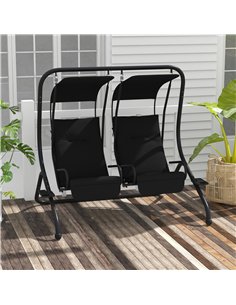Outsunny Two-Seat Garden Swing Chair, with Protective Canopy - Black 2