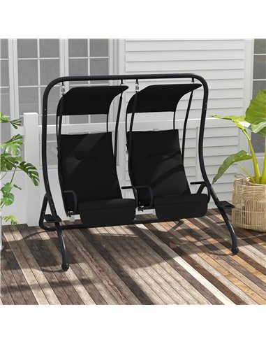 Outsunny Two-Seat Garden Swing Chair, with Protective Canopy - Black