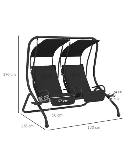 Outsunny Two-Seat Garden Swing Chair, with Protective Canopy - Black - pic 183112 | FastDaddyshop