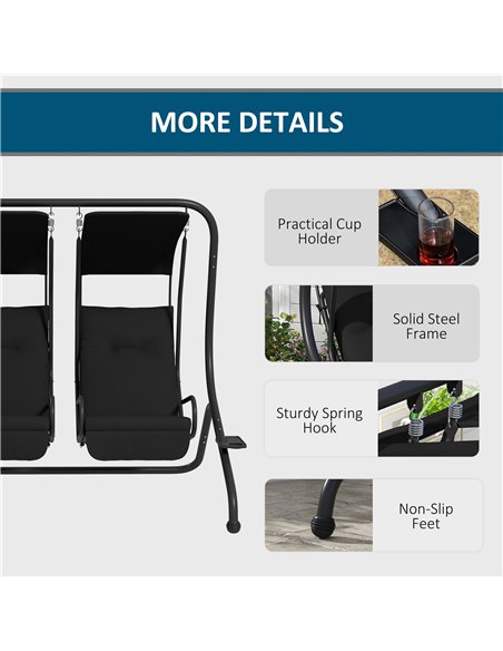 Outsunny Two-Seat Garden Swing Chair, with Protective Canopy - Black - pic 183114 | FastDaddyshop