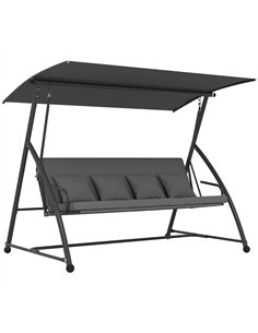 Outsunny Outdoor 2-in-1 Swing Chair Lounger 3 Seater Garden Swing Seat Bed Convertible Tilt Canopy W/ Cushion, Dark Grey