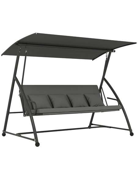 Outsunny Outdoor 2-in-1 Swing Chair Lounger 3 Seater Garden Swing Seat Bed Convertible Tilt Canopy W/ Cushion, Dark Grey - pic 183119 | FastDaddyshop