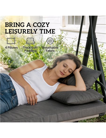 Outsunny Outdoor 2-in-1 Swing Chair Lounger 3 Seater Garden Swing Seat Bed Convertible Tilt Canopy W/ Cushion, Dark Grey - pic 183124 | FastDaddyshop