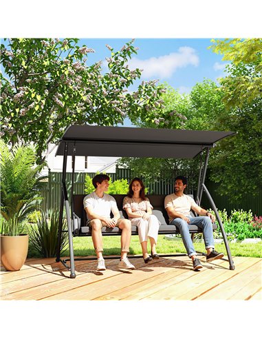 Outsunny Outdoor 2-in-1 Swing Chair Lounger 3 Seater Garden Swing Seat Bed Convertible Tilt Canopy W/ Cushion, Dark Grey