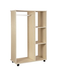 HOMCOM Open Wardrobe on Wheels, Bedroom Wardrobe with Clothes Hanging Rail, 3 Storage Shelves, Mobile Garment Rack for Cloakroom