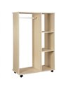 HOMCOM Open Wardrobe on Wheels, Bedroom Wardrobe with Clothes Hanging Rail, 3 Storage Shelves, Mobile Garment Rack for Cloakroom