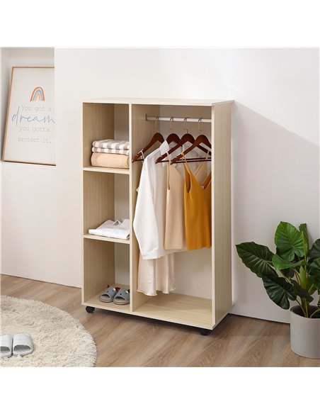 HOMCOM Open Wardrobe on Wheels, Bedroom Wardrobe with Clothes Hanging Rail, 3 Storage Shelves, Mobile Garment Rack for Cloakroom - pic 183129 | FastDaddyshop