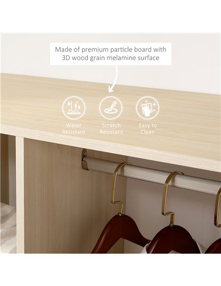 HOMCOM Open Wardrobe on Wheels, Bedroom Wardrobe with Clothes Hanging Rail, 3 Storage Shelves, Mobile Garment Rack for Cloakroom - pic 183133 | FastDaddyshop