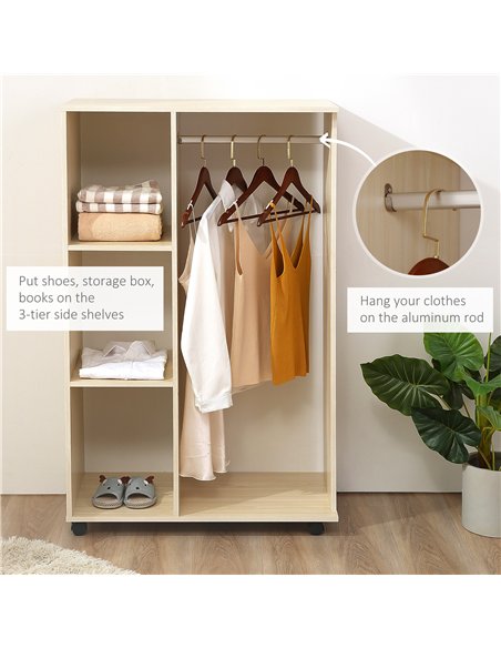 HOMCOM Open Wardrobe on Wheels, Bedroom Wardrobe with Clothes Hanging Rail, 3 Storage Shelves, Mobile Garment Rack for Cloakroom - pic 183134 | FastDaddyshop