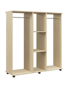 HOMCOM Open Wardrobe Double Mobile Storage Shelves Organizer W/6 Wheels-Natural