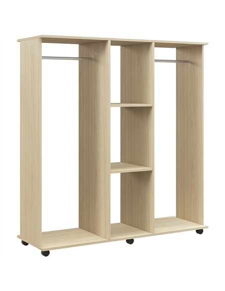 HOMCOM Open Wardrobe Double Mobile Storage Shelves Organizer W/6 Wheels-Natural - pic 183137 | FastDaddyshop