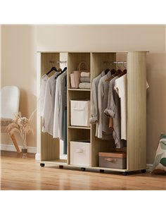 HOMCOM Open Wardrobe Double Mobile Storage Shelves Organizer W/6 Wheels-Natural 2