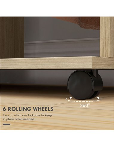 HOMCOM Open Wardrobe Double Mobile Storage Shelves Organizer W/6 Wheels-Natural