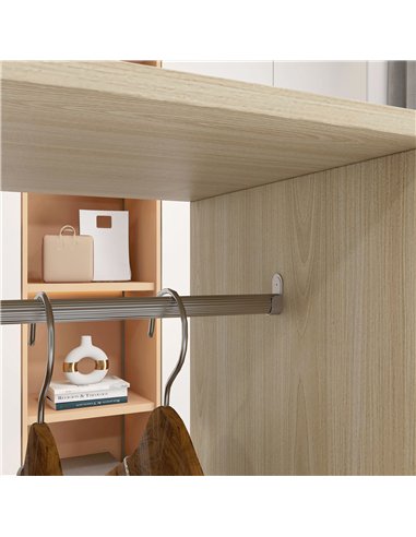HOMCOM Open Wardrobe Double Mobile Storage Shelves Organizer W/6 Wheels-Natural