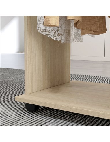 HOMCOM Open Wardrobe Double Mobile Storage Shelves Organizer W/6 Wheels-Natural