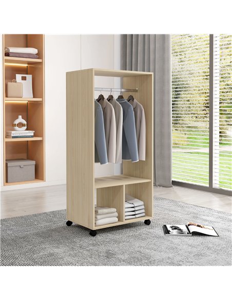 HOMCOM Open Wardrobe on Wheels, Bedroom Wardrobe with Clothes Hanging Rail, 2 Storage Shelves, Mobile Garment Rack for Cloakroom - pic 183147 | FastDaddyshop
