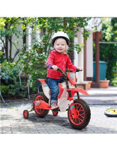 HOMCOM 3+ Kids 12V Electric Motorcycle with Training Wheels, Red