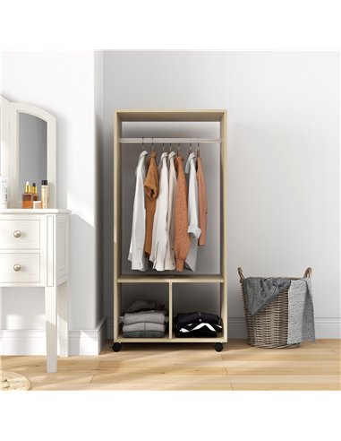 HOMCOM Open Wardrobe on Wheels, Bedroom Wardrobe with Clothes Hanging Rail, 2 Storage Shelves, Mobile Garment Rack for Cloakroom