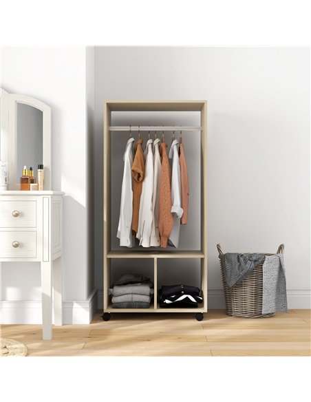 HOMCOM Open Wardrobe on Wheels, Bedroom Wardrobe with Clothes Hanging Rail, 2 Storage Shelves, Mobile Garment Rack for Cloakroom - pic 183154 | FastDaddyshop