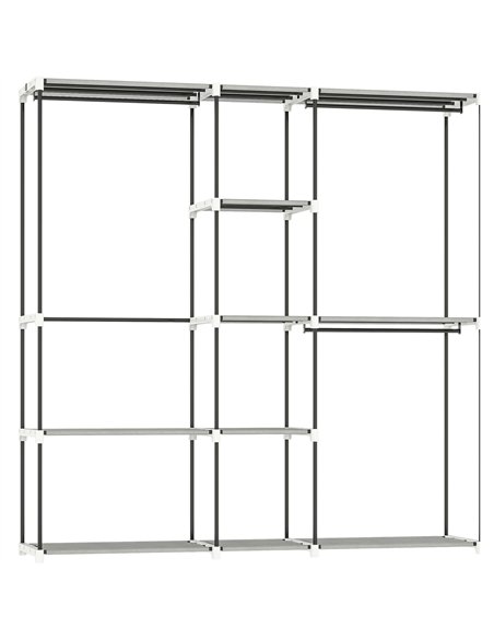 HOMCOM Portable Wardrobe, Open Clothes Wardrobe with 8 Shelves, 3 Hanging Rails, Light Grey - pic 183155 | FastDaddyshop