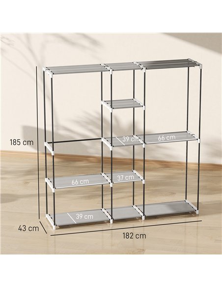 HOMCOM Portable Wardrobe, Open Clothes Wardrobe with 8 Shelves, 3 Hanging Rails, Light Grey - pic 183157 | FastDaddyshop