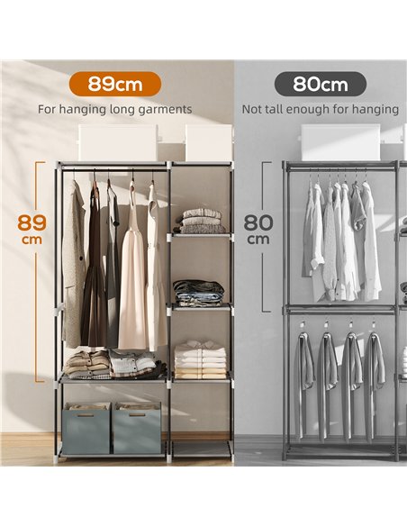 HOMCOM Portable Wardrobe, Open Clothes Wardrobe with 8 Shelves, 3 Hanging Rails, Light Grey - pic 183158 | FastDaddyshop