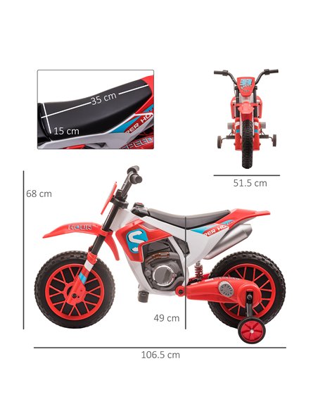 HOMCOM 3+ Kids 12V Electric Motorcycle with Training Wheels, Red - pic 18316 | FastDaddyshop