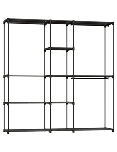 HOMCOM Portable Wardrobe, Open Clothes Wardrobe with 8 Shelves, 3 Hanging Rails, Black