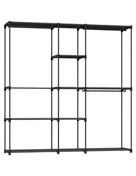 HOMCOM Portable Wardrobe, Open Clothes Wardrobe with 8 Shelves, 3 Hanging Rails, Black - pic 183164 | FastDaddyshop