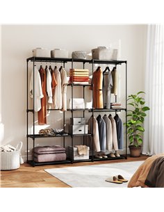 HOMCOM Portable Wardrobe, Open Clothes Wardrobe with 8 Shelves, 3 Hanging Rails, Black 2