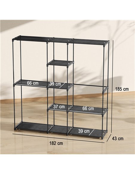 HOMCOM Portable Wardrobe, Open Clothes Wardrobe with 8 Shelves, 3 Hanging Rails, Black - pic 183166 | FastDaddyshop