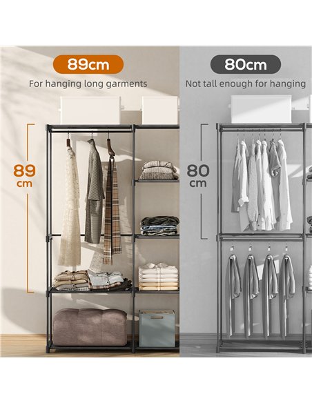 HOMCOM Portable Wardrobe, Open Clothes Wardrobe with 8 Shelves, 3 Hanging Rails, Black - pic 183167 | FastDaddyshop
