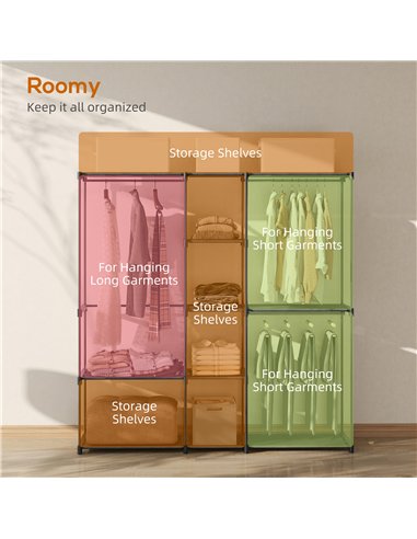 HOMCOM Portable Wardrobe, Open Clothes Wardrobe with 8 Shelves, 3 Hanging Rails, Black