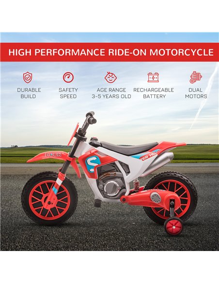 HOMCOM 3+ Kids 12V Electric Motorcycle with Training Wheels, Red - pic 18317 | FastDaddyshop