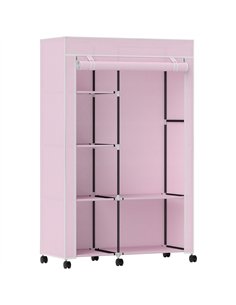 HOMCOM Fabric Wardrobe w/ Shelves Hanging Rail Foldable Wardrobe Pink