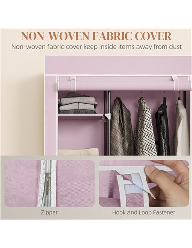 HOMCOM Fabric Wardrobe w/ Shelves Hanging Rail Foldable Wardrobe Pink