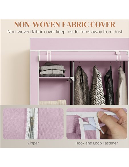 HOMCOM Fabric Wardrobe w/ Shelves Hanging Rail Foldable Wardrobe Pink - pic 183177 | FastDaddyshop